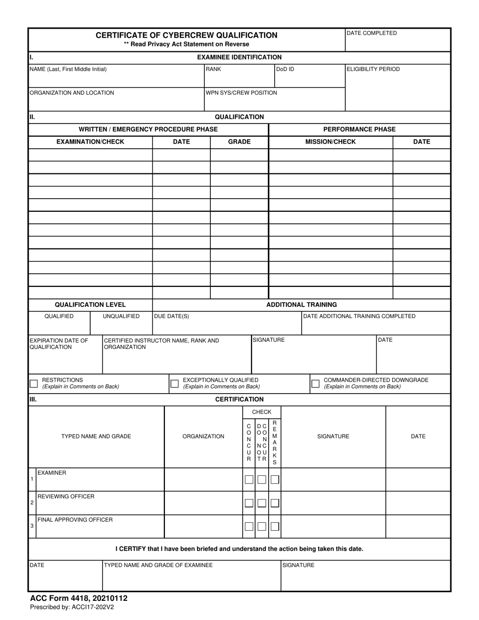 ACC Form 4418 - Fill Out, Sign Online and Download Fillable PDF ...