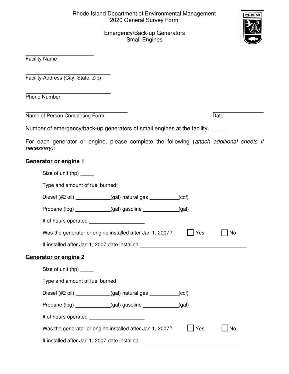 API Form F4 Emergency / Back-Up Generators Small Engines - Rhode Island, Page 1