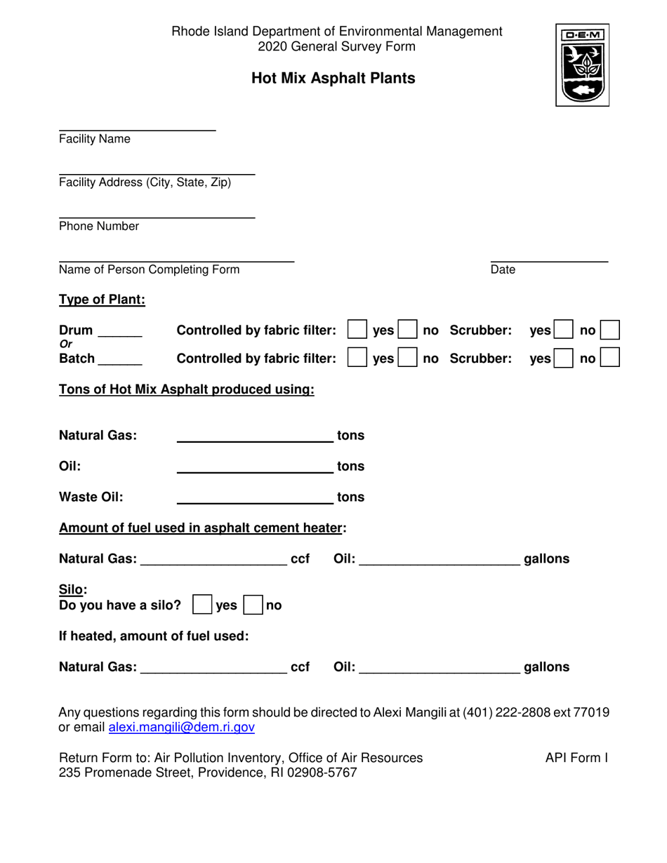 API Form I Hot Mix Asphalt Plant - Rhode Island, Page 1