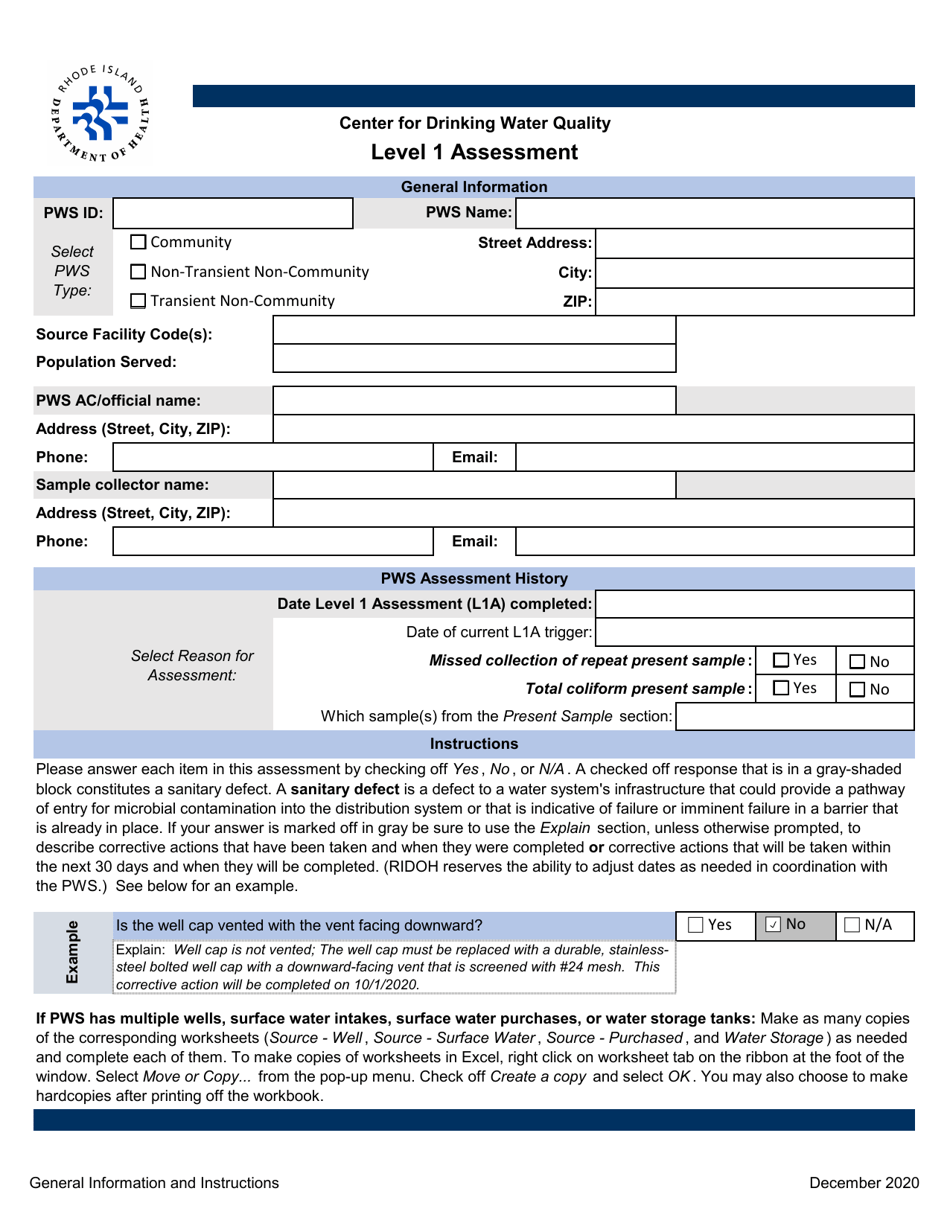 Level 1 Assessment - Rhode Island, Page 1