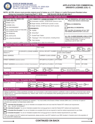 Form CDL-1 &quot;Application for Commercial Driver's License&quot; - Rhode Island