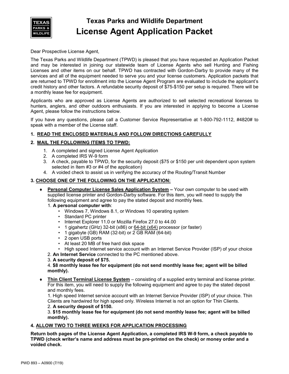 Form PWD893 License Agent Application - Texas, Page 1
