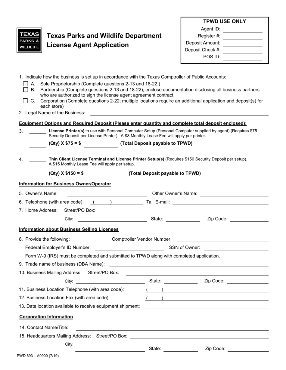 Form PWD893 License Agent Application - Texas, Page 3