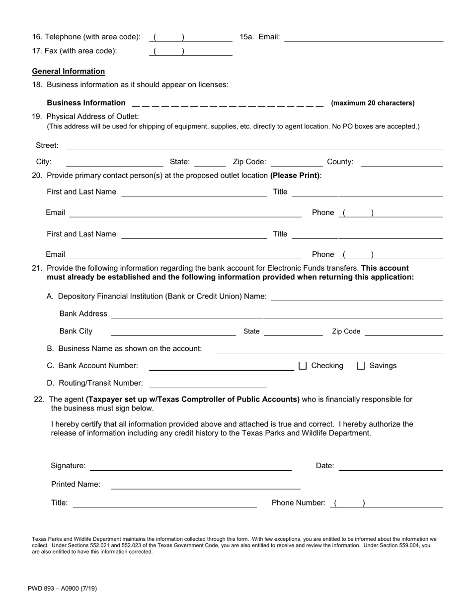 Form PWD893 License Agent Application - Texas, Page 4
