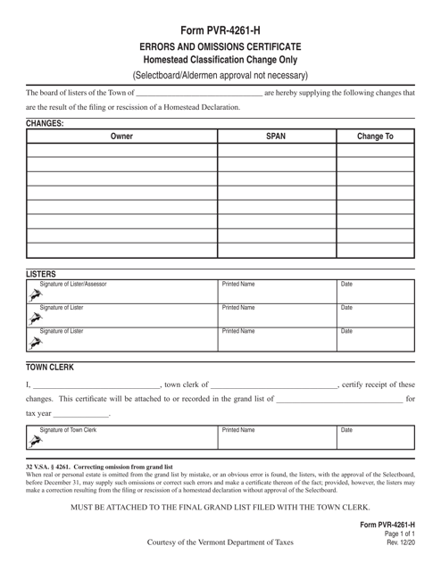 Form PVR-4261-H  Printable Pdf