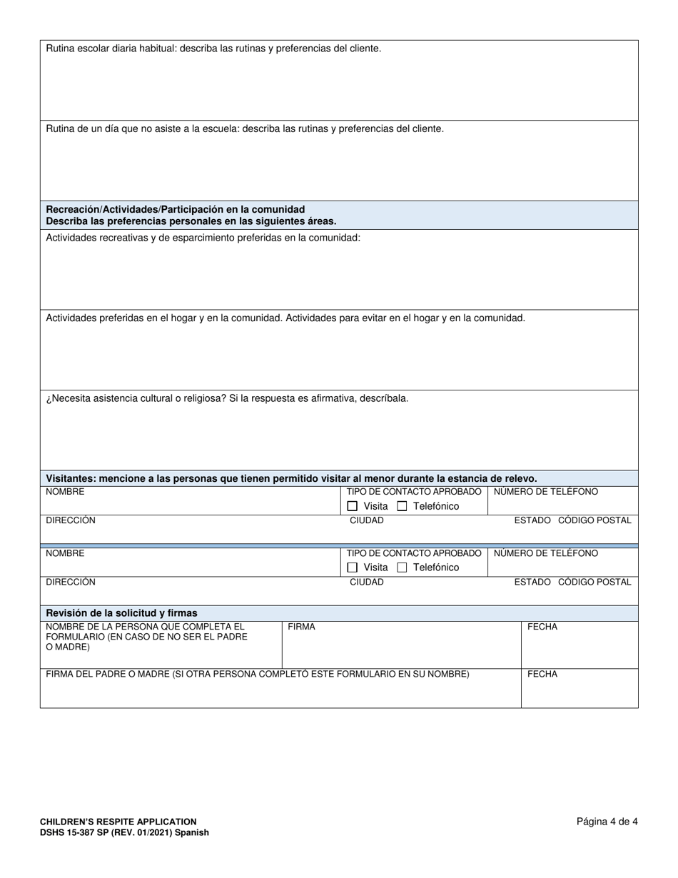 DSHS Formulario 15-387 Solicitud De Relevo De Menores - Washington (Spanish), Page 4
