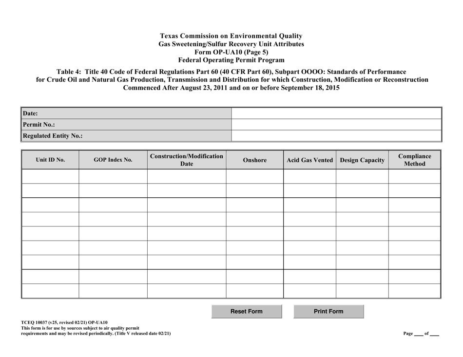 Form TCEQ-10037 (OP-UA10) Gas Sweetening / Sulfur Recovery Unit Attributes - Texas, Page 12
