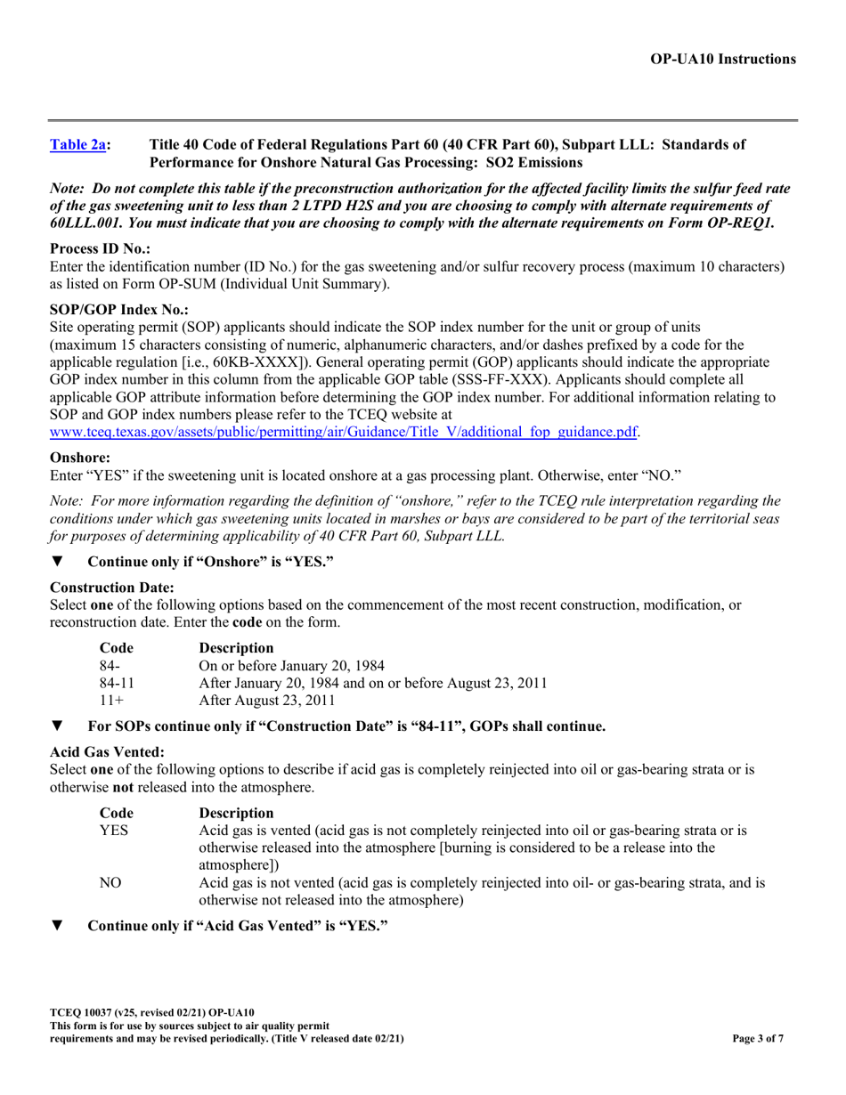 Form TCEQ-10037 (OP-UA10) Gas Sweetening / Sulfur Recovery Unit Attributes - Texas, Page 3