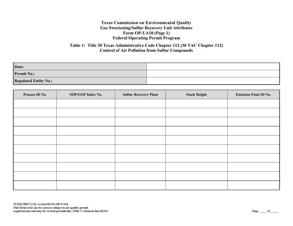 Form TCEQ-10037 (OP-UA10) Gas Sweetening / Sulfur Recovery Unit Attributes - Texas, Page 8