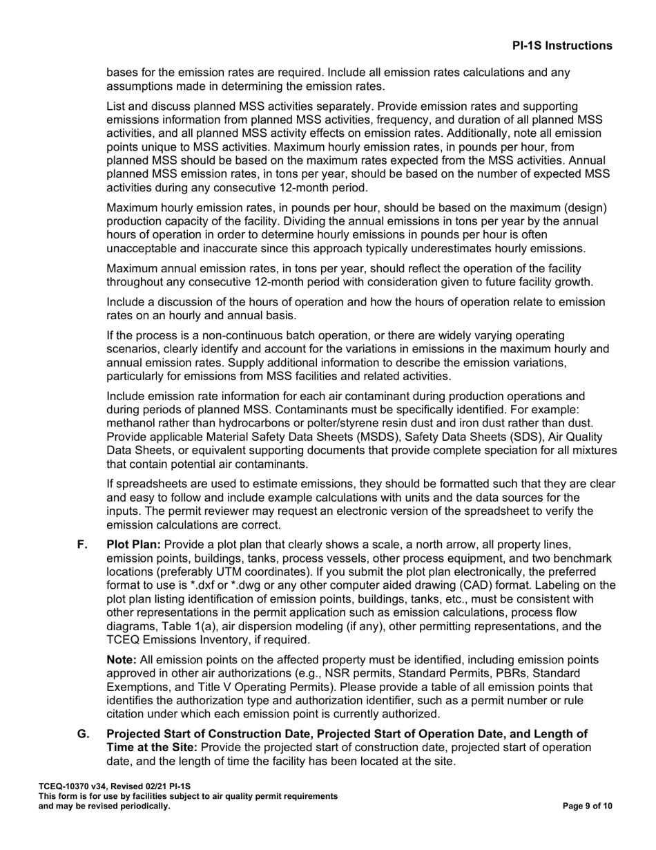 Form PI-1S (TCEQ-10370) Registrations for Air Standard Permit - Texas, Page 10