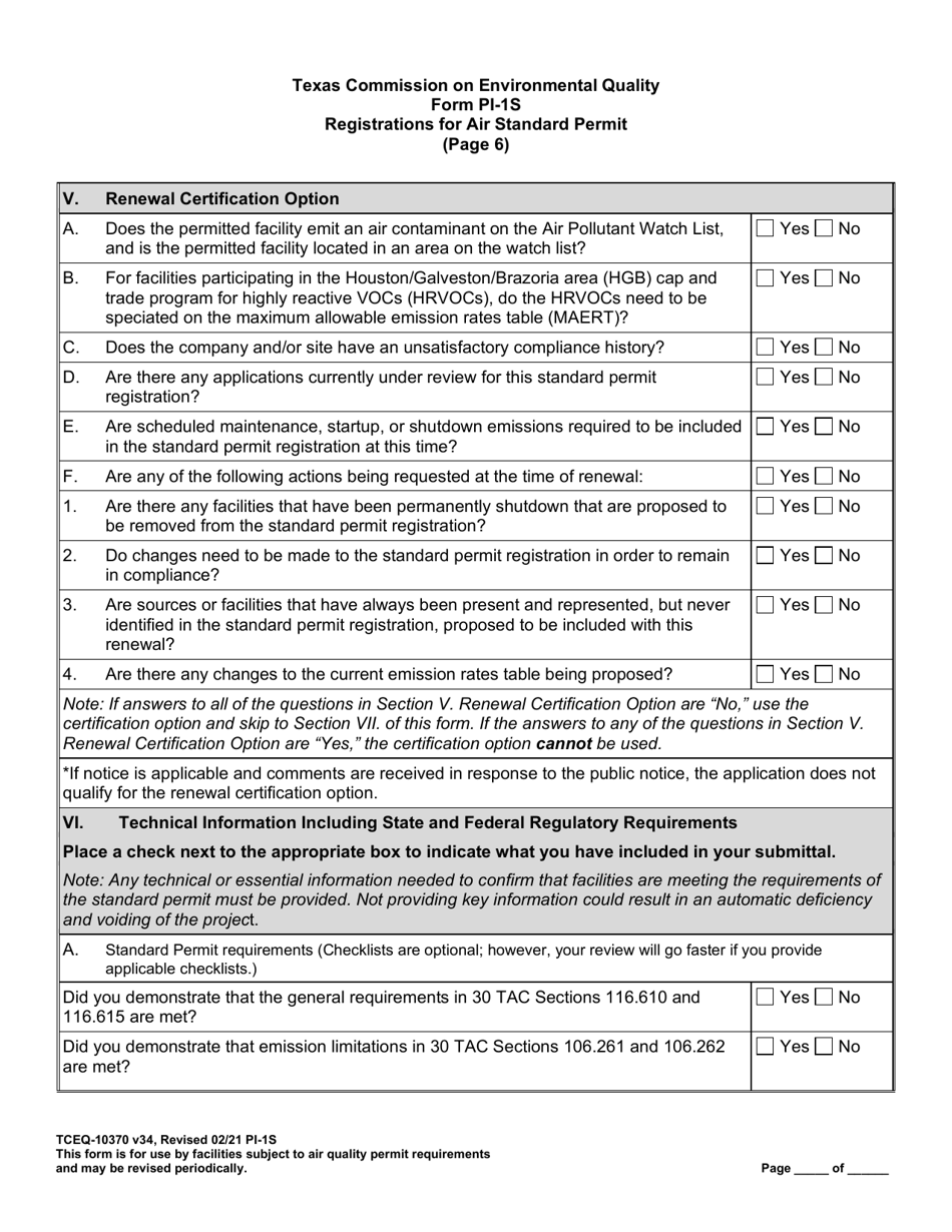 Form PI-1S (TCEQ-10370) Registrations for Air Standard Permit - Texas, Page 17