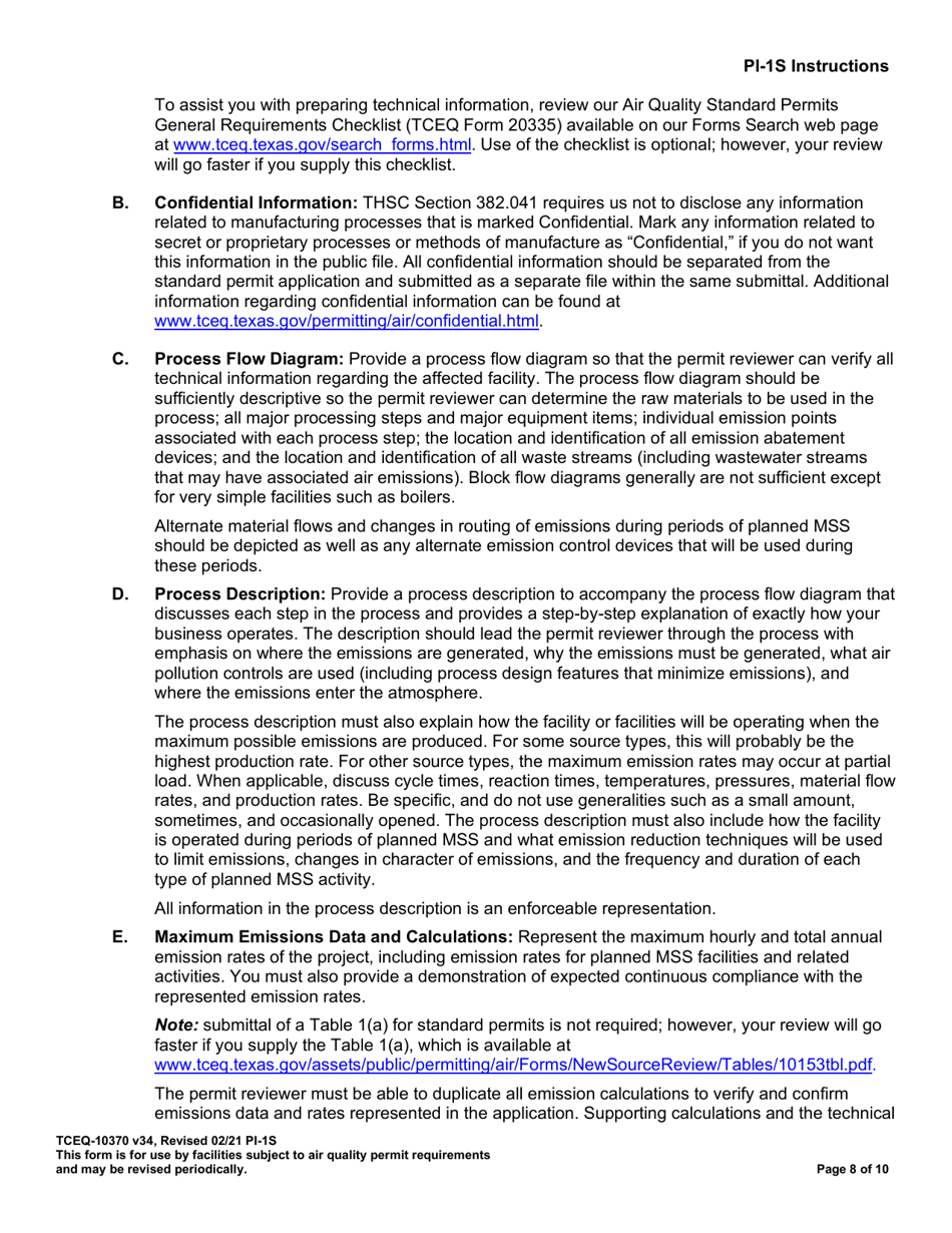 Form PI-1S (TCEQ-10370) Registrations for Air Standard Permit - Texas, Page 9