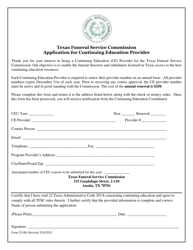 Document preview: Form 25-001 Application for Continuing Education Provider - Texas