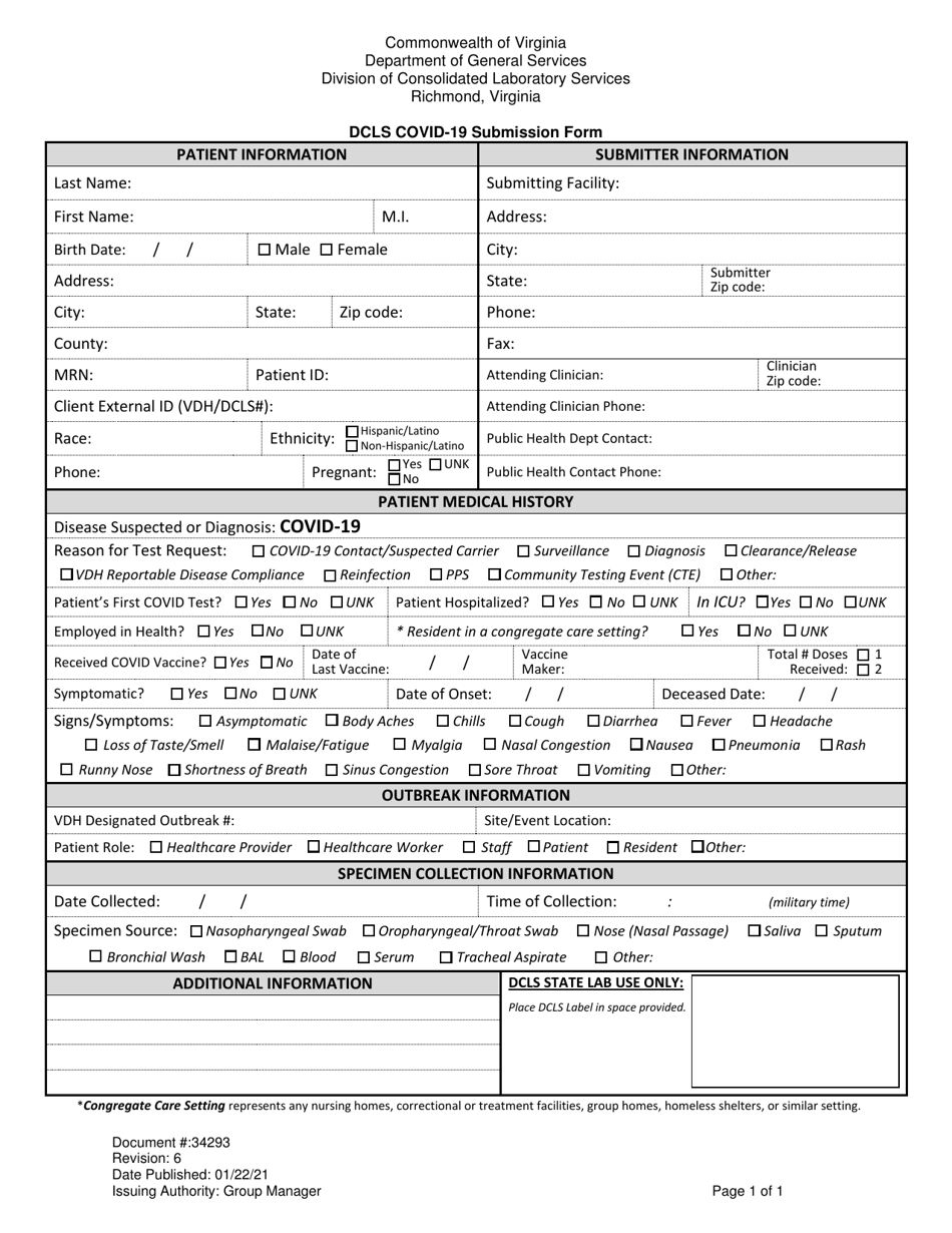 Form 34293 Download Fillable PDF or Fill Online Dcls Covid-19 ...