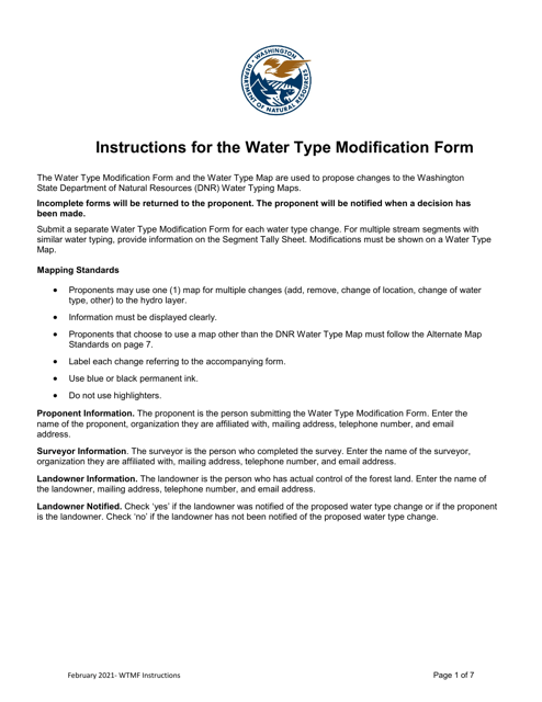 Instructions for Water Type Modification Form - Washington