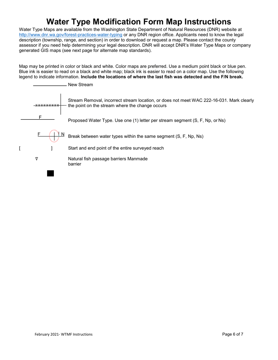 Instructions for Water Type Modification Form - Washington, Page 6
