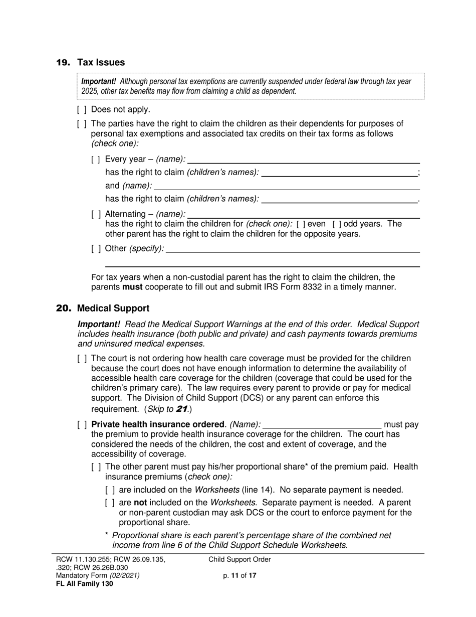 Form FL All Family130 Child Support Order - Washington, Page 11