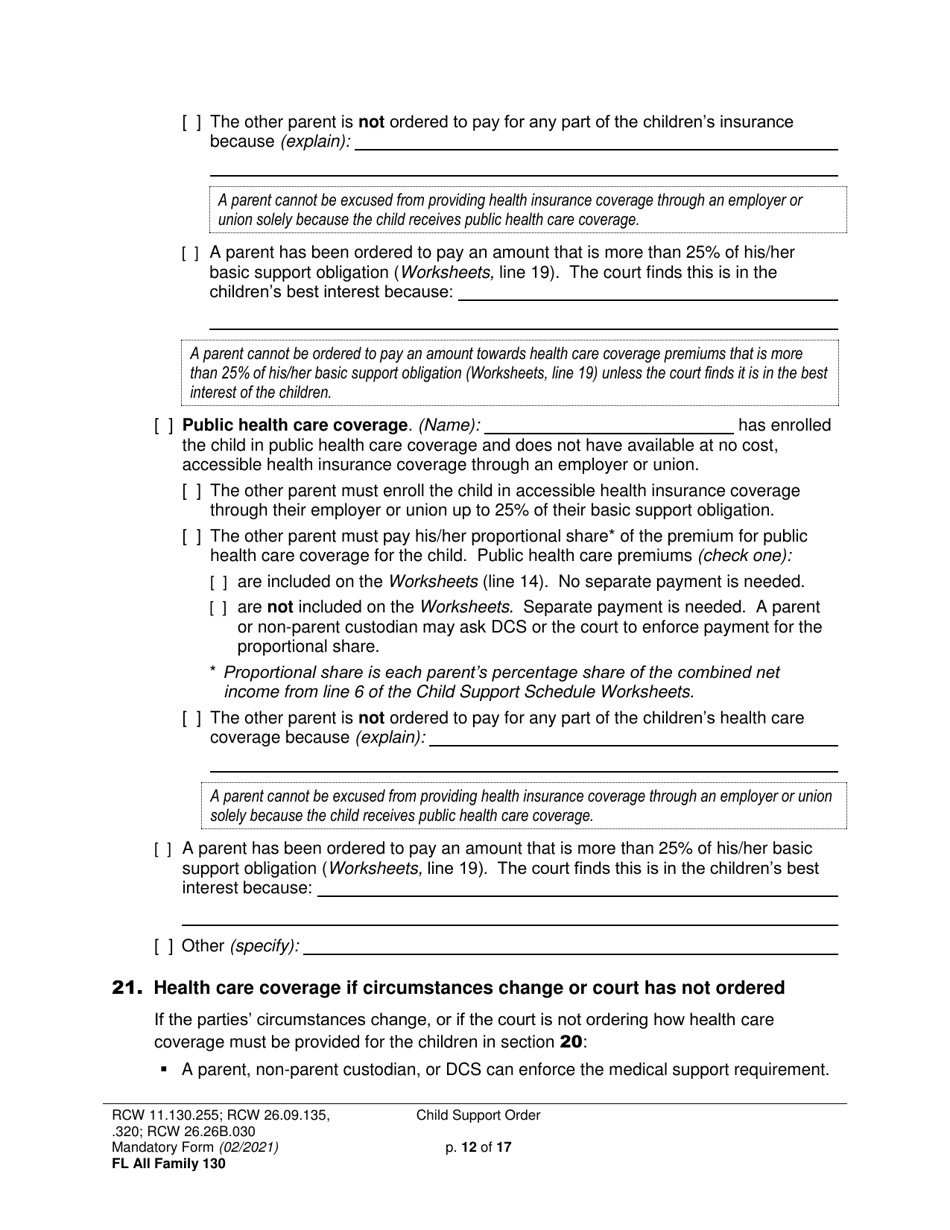 Form FL All Family130 Child Support Order - Washington, Page 12