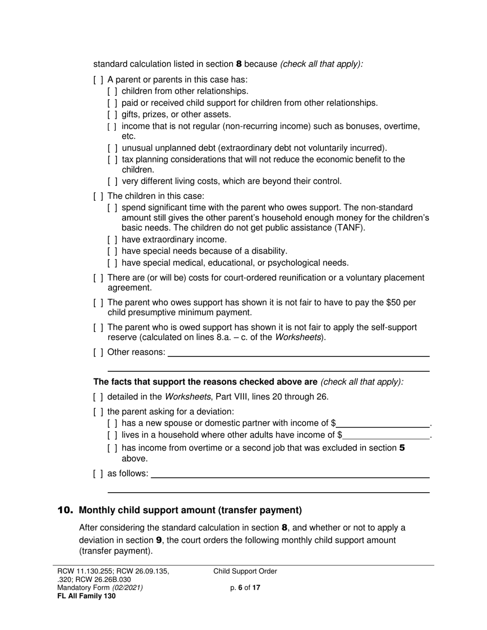 Form FL All Family130 Child Support Order - Washington, Page 6