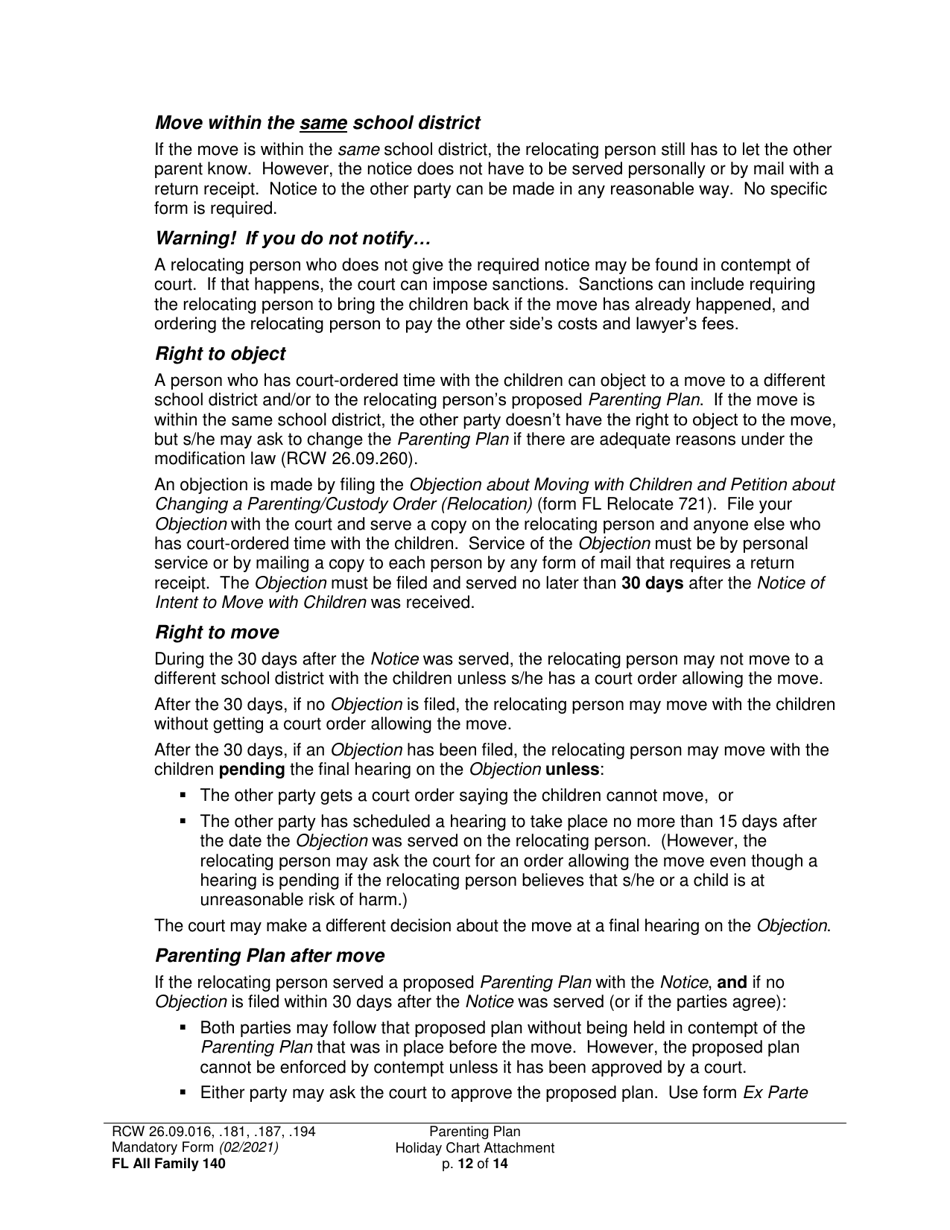 Form FL All Family140 Parenting Plan - Washington, Page 12
