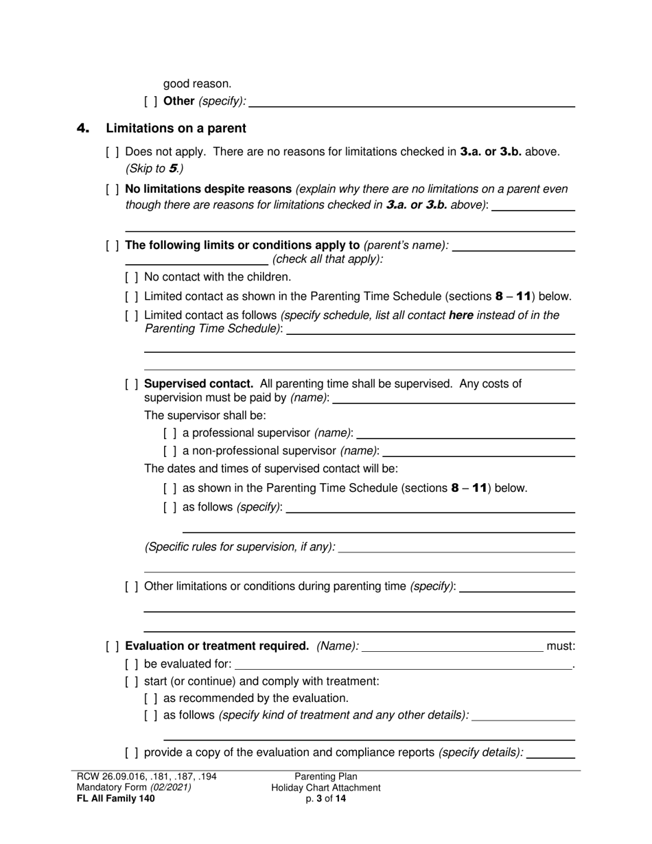 Form FL All Family140 Parenting Plan - Washington, Page 3