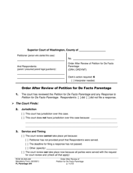 Document preview: Form FL Parentage344 Order After Review of Petition for De Facto Parentage - Washington