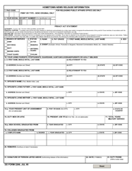 Document preview: DD Form 2266 Hometown News Release Information