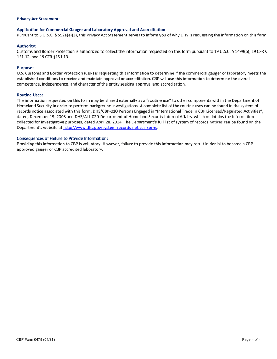 CBP Form 6478 Application for CBP Approved Gaugers and Accredited Laboratories, Page 4