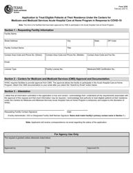 Document preview: Form 3230 Application to Treat Eligible Patients at Their Residence Under the Centers for Medicare and Medicaid Services Acute Hospital Care at Home Program in Response to Covid-19 - Texas
