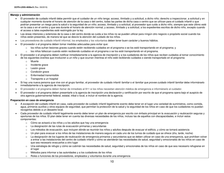 Instrucciones para Formulario OCFS-LDSS-4699-S Formulario De Inscripcion Para El Proveedor De Cuidado Infantil a Domicilio Legalmente Exento Y De Cuidado Infantil Familiar Legalmente Exento - New York (Spanish), Page 10