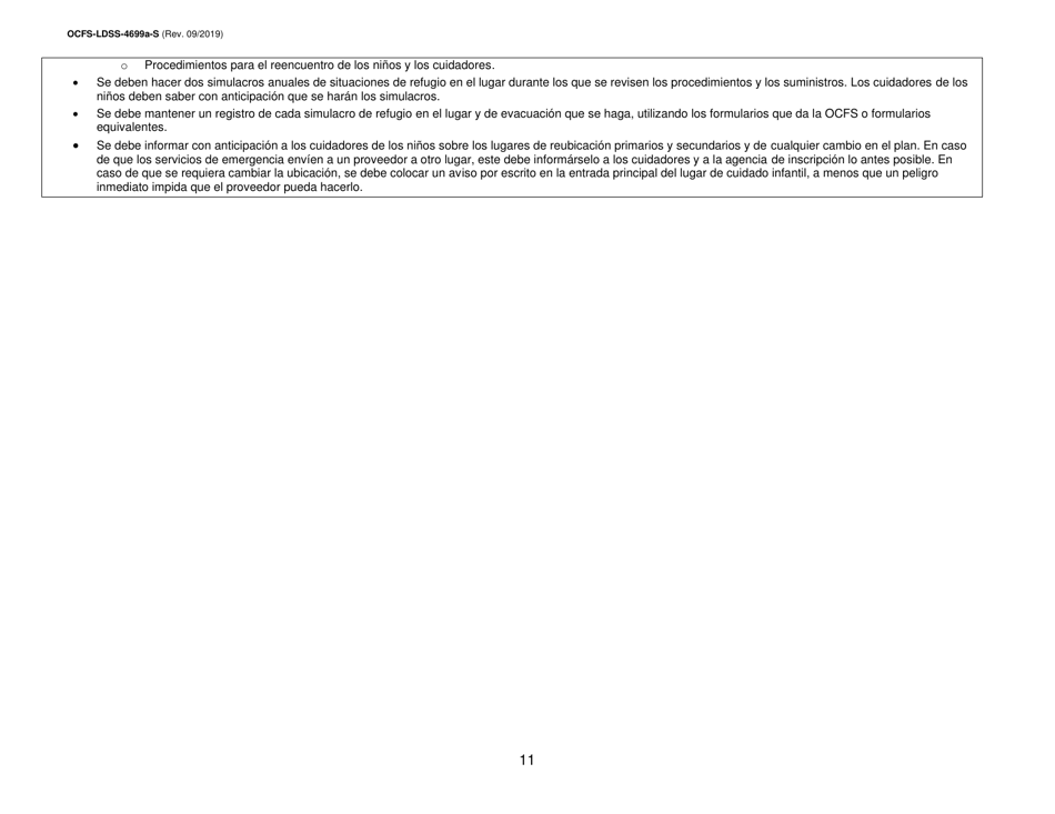 Instrucciones para Formulario OCFS-LDSS-4699-S Formulario De Inscripcion Para El Proveedor De Cuidado Infantil a Domicilio Legalmente Exento Y De Cuidado Infantil Familiar Legalmente Exento - New York (Spanish), Page 11