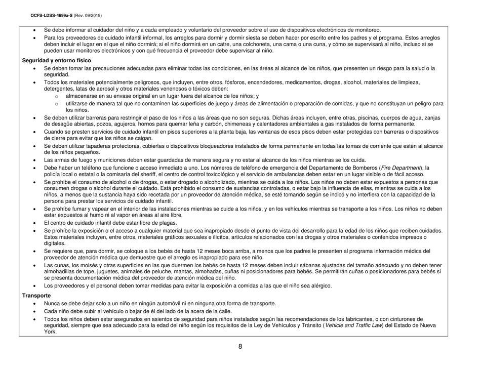 Instrucciones para Formulario OCFS-LDSS-4699-S Formulario De Inscripcion Para El Proveedor De Cuidado Infantil a Domicilio Legalmente Exento Y De Cuidado Infantil Familiar Legalmente Exento - New York (Spanish), Page 8