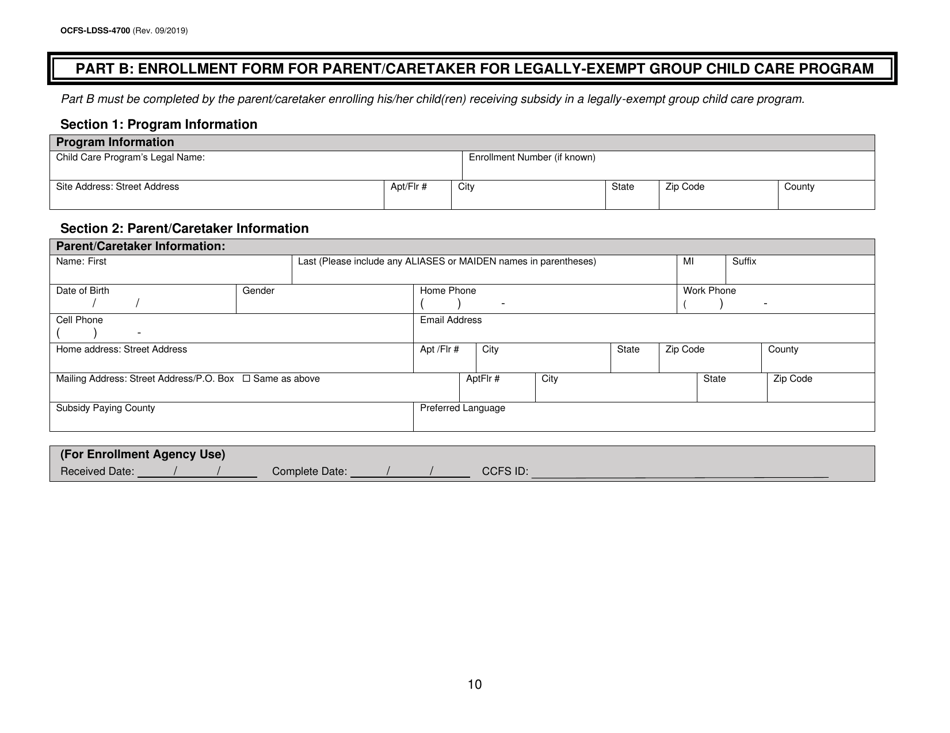 Form Ocfs Ldss 4700 Download Printable Pdf Or Fill Online Enrollment Form For Legally Exempt 1542