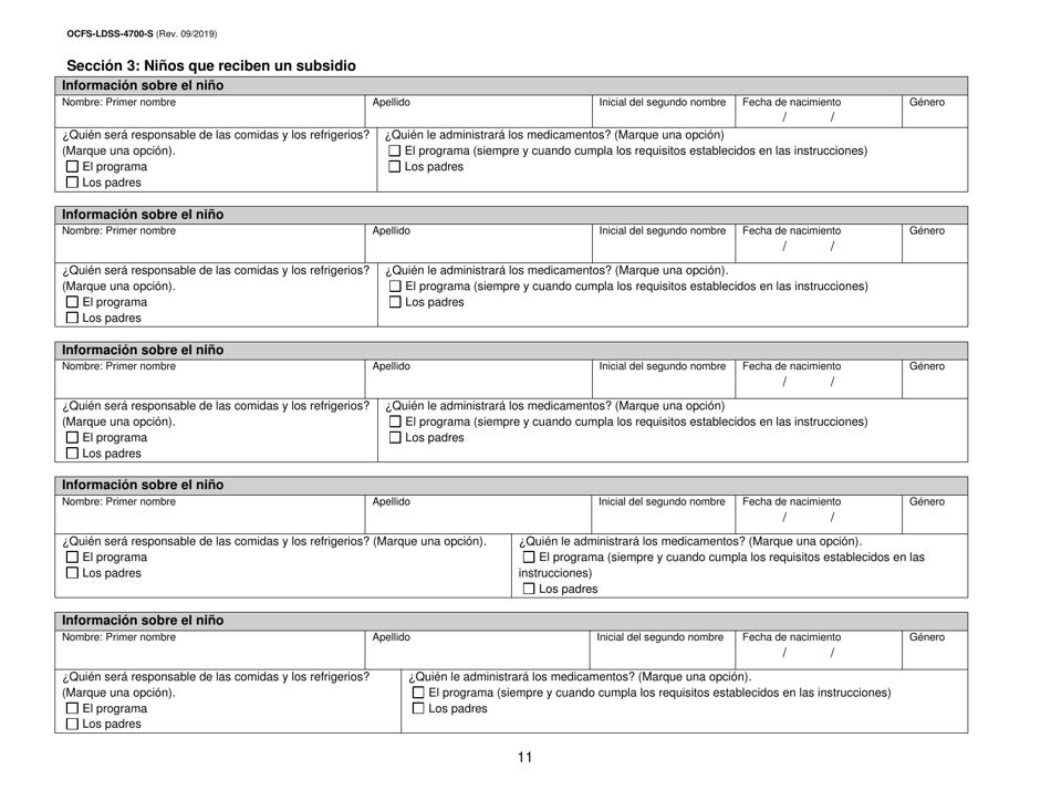 Formulario OCFS-LDSS-4700-S Formulario De Inscripcion Al Programa De Cuidado Infantil Grupal Legalmente Exento - New York (Spanish), Page 11
