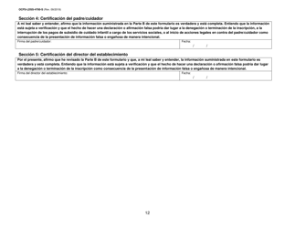 Formulario OCFS-LDSS-4700-S Formulario De Inscripcion Al Programa De Cuidado Infantil Grupal Legalmente Exento - New York (Spanish), Page 12