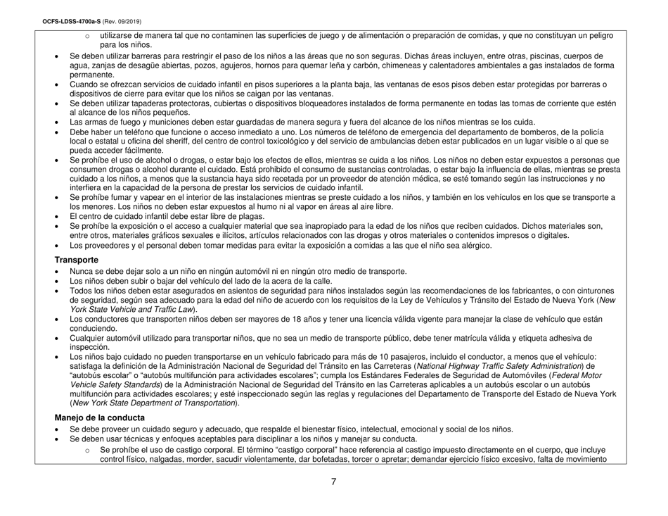 Instrucciones para Formulario OCFS-LDSS-4700-S Formulario De Inscripcion Al Programa De Cuidado Infantil Grupal Legalmente Exento - New York (Spanish), Page 7