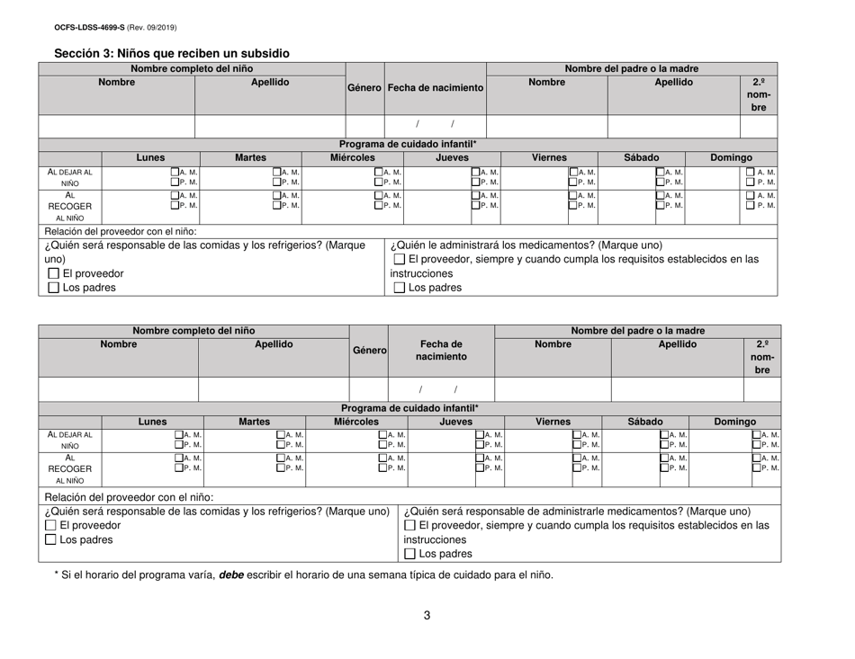 Formulario OCFS-LDSS-4699-S Formulario De Inscripcion Para El Proveedor De Cuidado Infantil a Domicilio Legalmente Exento Y De Cuidado Infantil Familiar Legalmente Exento - New York (Spanish), Page 3