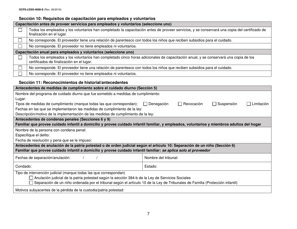 Formulario OCFS-LDSS-4699-S Formulario De Inscripcion Para El Proveedor De Cuidado Infantil a Domicilio Legalmente Exento Y De Cuidado Infantil Familiar Legalmente Exento - New York (Spanish), Page 7