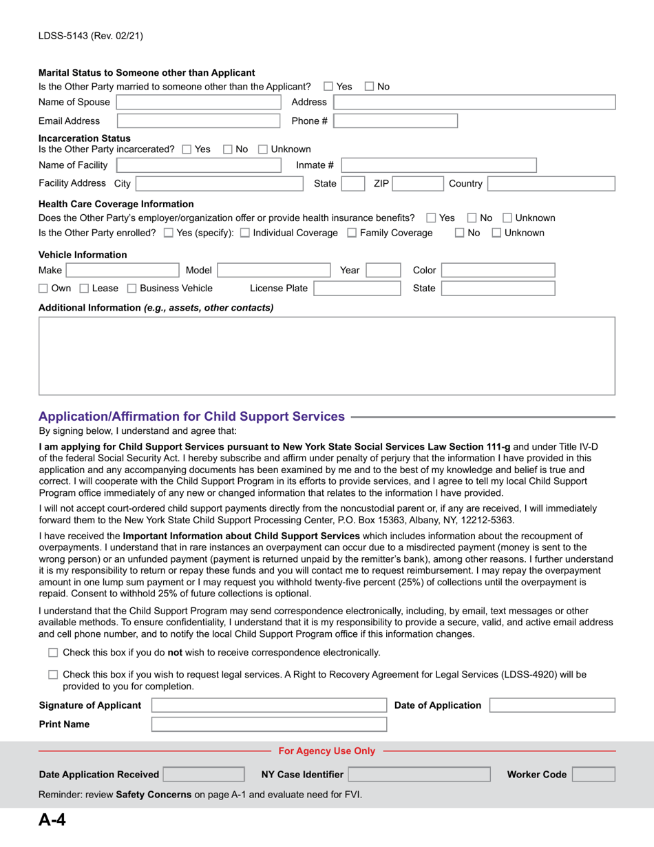Form LDSS-5143 Application for Child Support Services - New York, Page 10