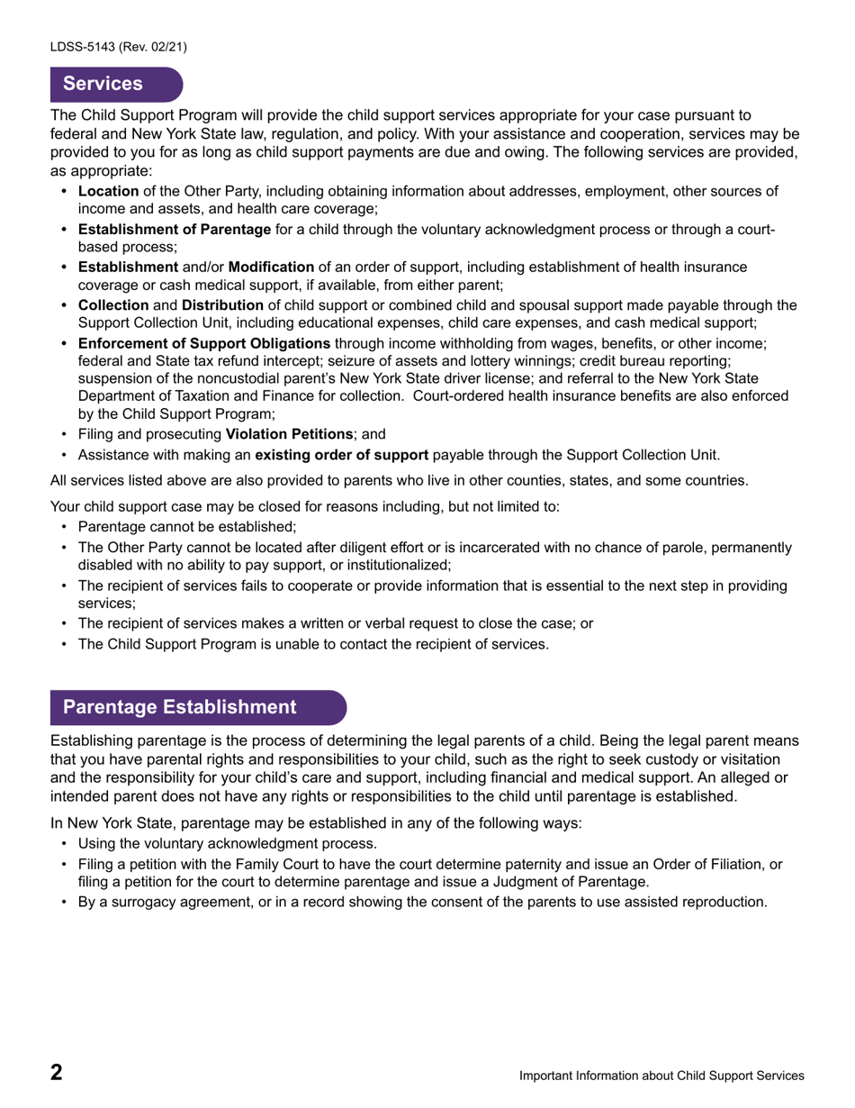 Form LDSS-5143 Application for Child Support Services - New York, Page 4