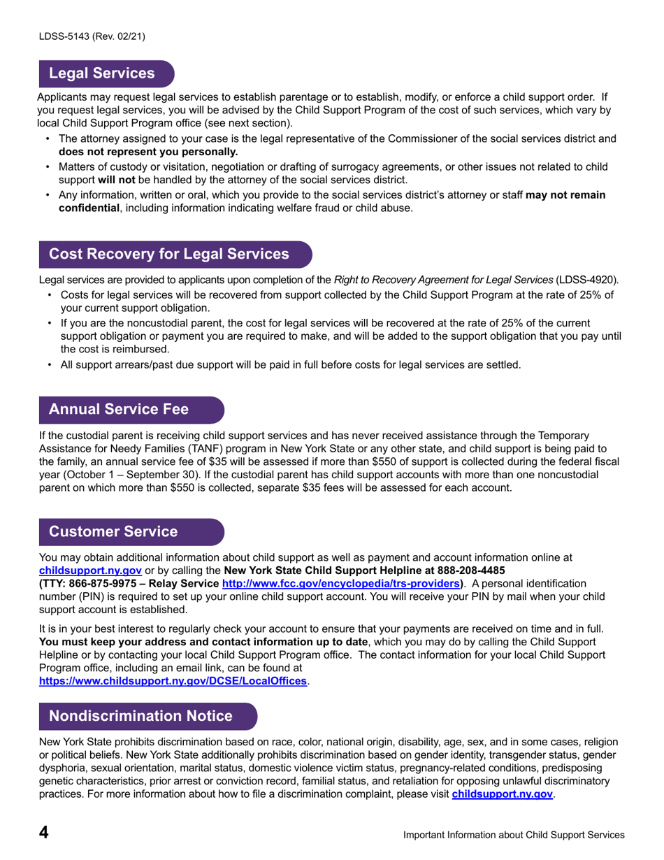 Form LDSS-5143 Application for Child Support Services - New York, Page 6
