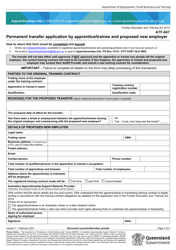 Form ATF-047 Permanent Transfer Application by Apprentice/Trainee and Proposed New Employer - Queensland, Australia, Page 2