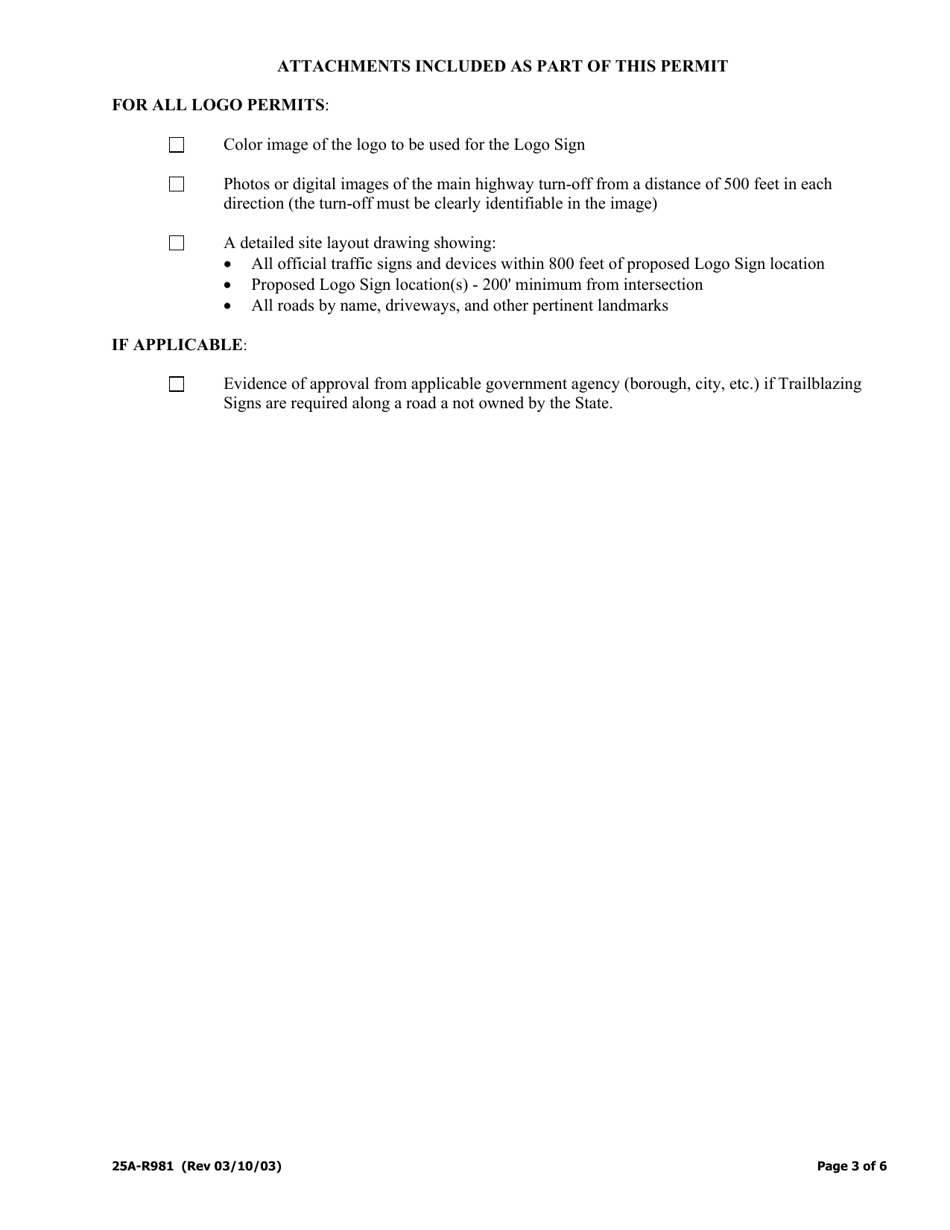 Form 25A-R981 Logo Sign Permit - Alaska, Page 3