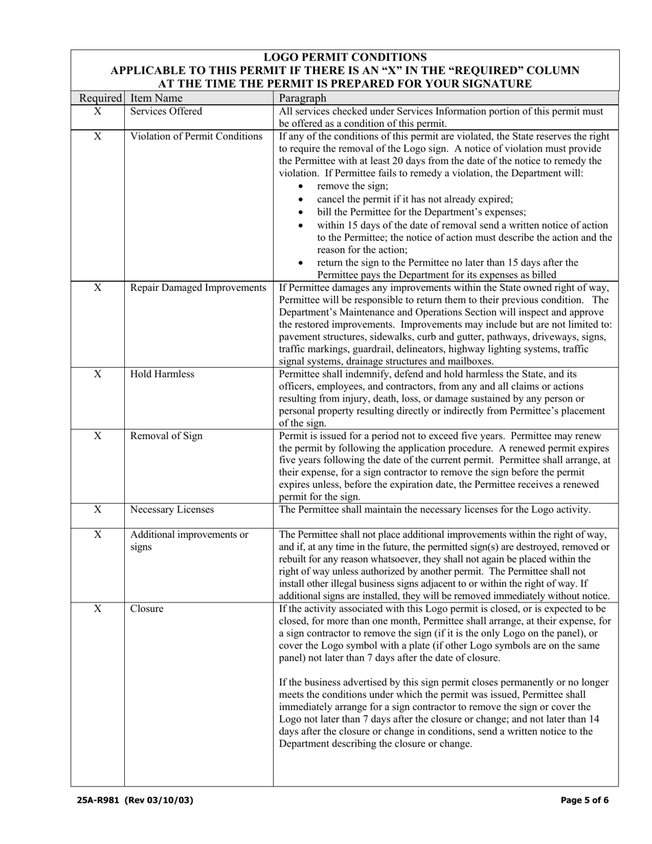 Form 25A-R981 Logo Sign Permit - Alaska, Page 5