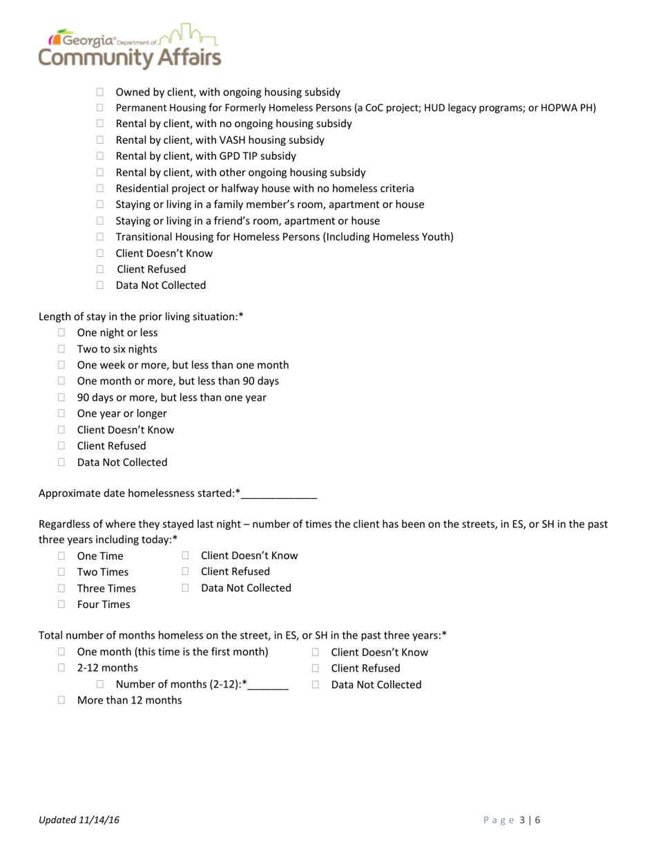 Hmis Project Intake Form - Emergency Shelter  Street Outreach (Including Path) - Georgia (United States), Page 3
