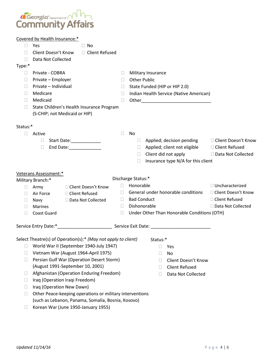 Hmis Project Intake Form - Emergency Shelter  Street Outreach (Including Path) - Georgia (United States), Page 4