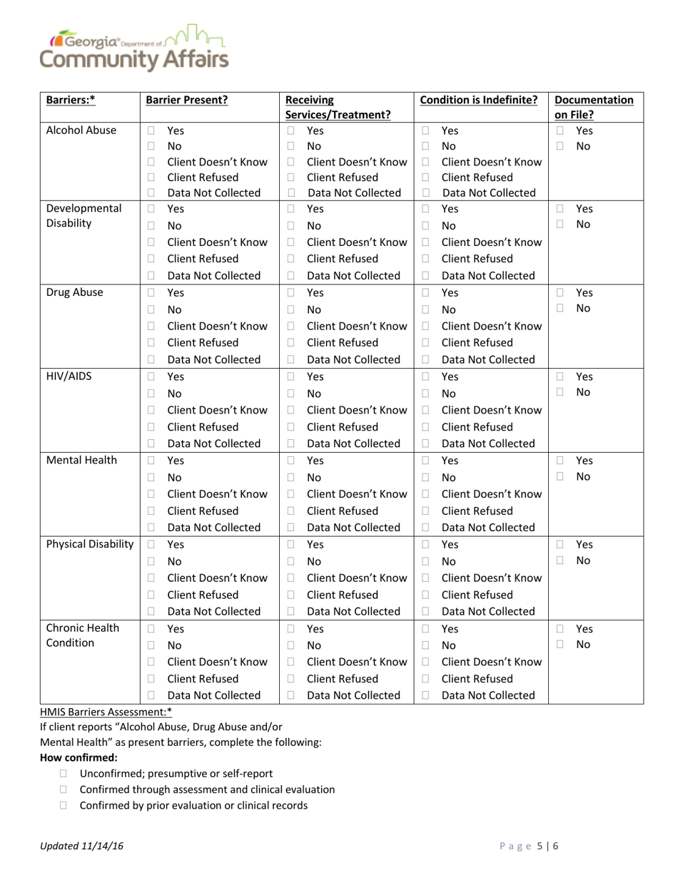 Hmis Project Intake Form - Emergency Shelter  Street Outreach (Including Path) - Georgia (United States), Page 5