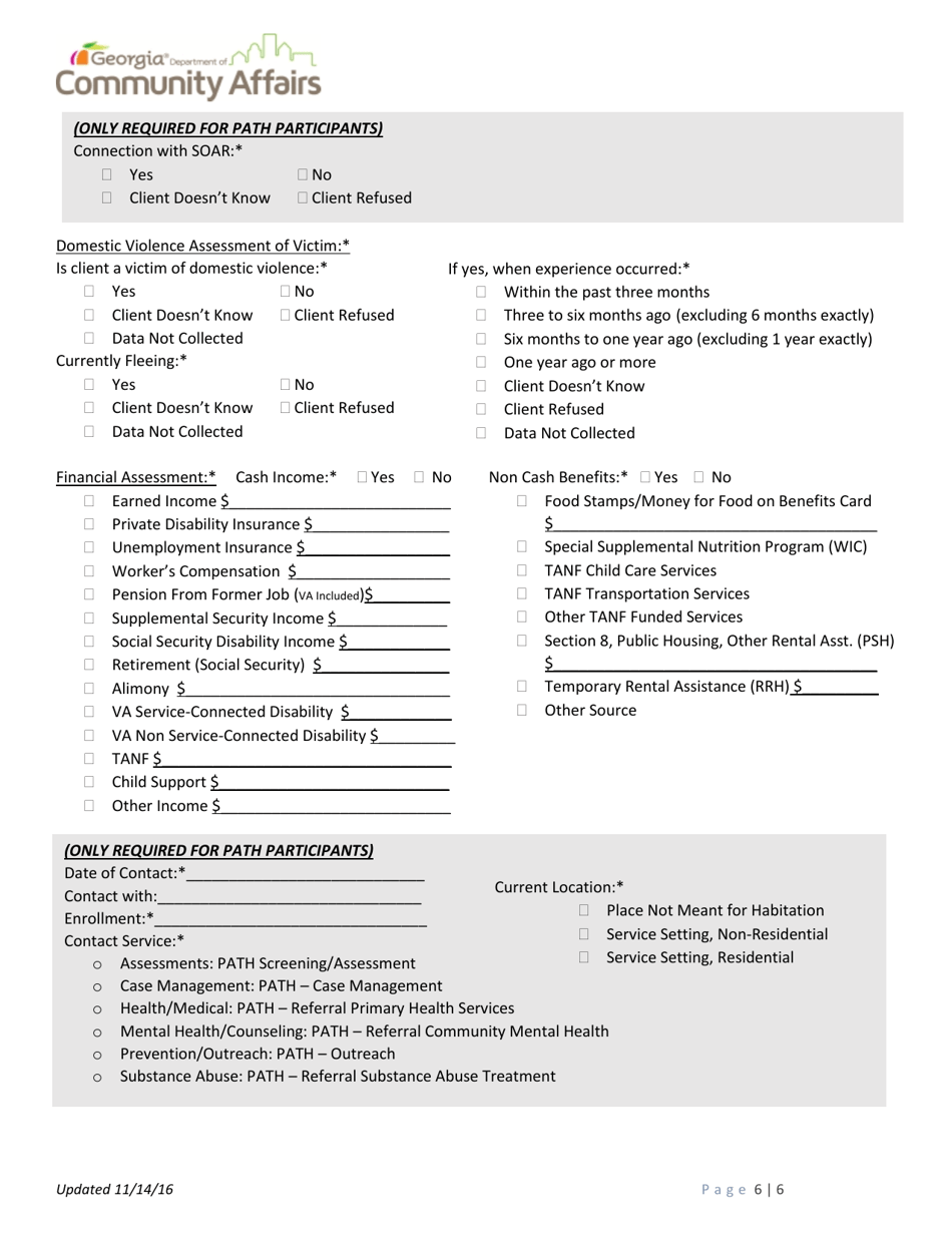 Hmis Project Intake Form - Emergency Shelter  Street Outreach (Including Path) - Georgia (United States), Page 6
