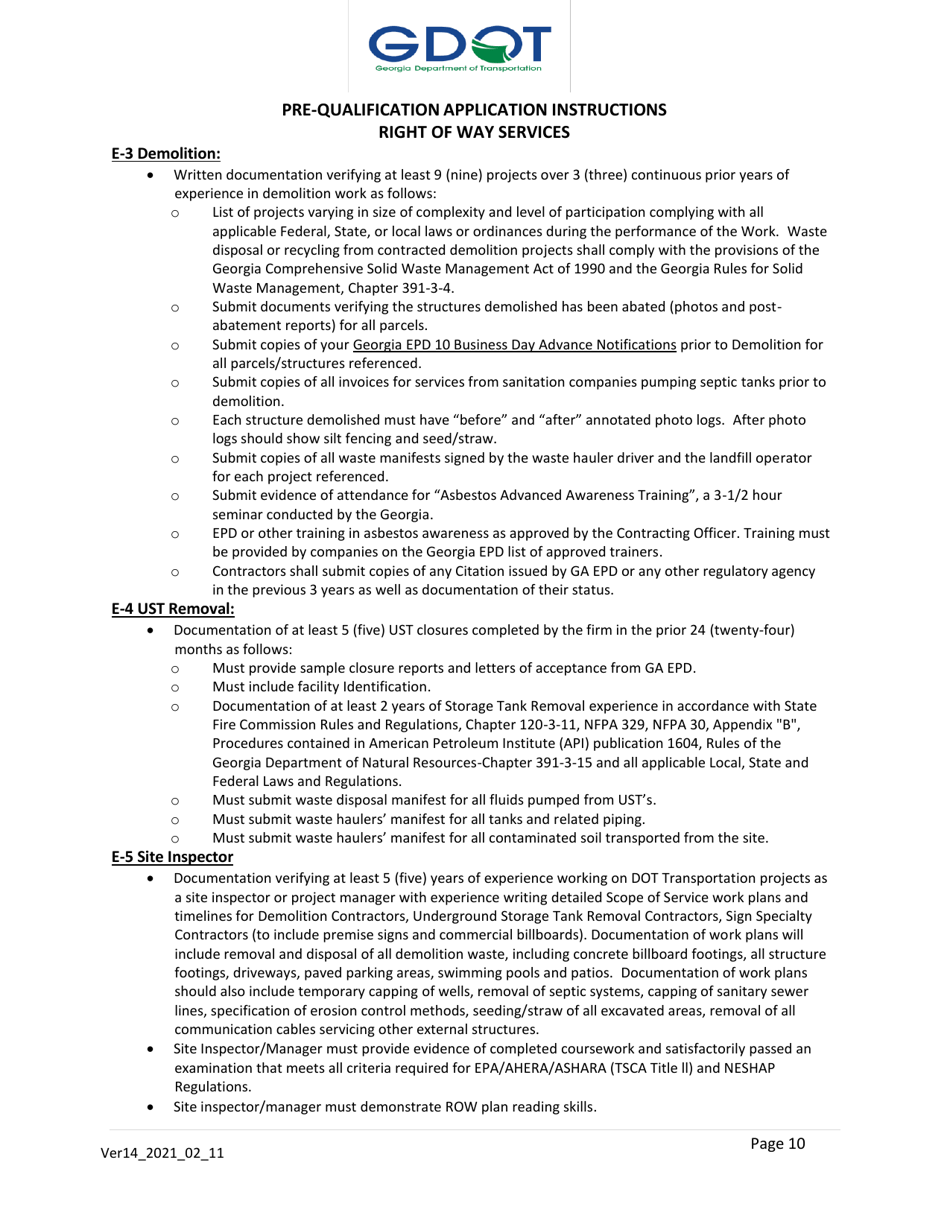 Pre-qualification Application - Right of Way Services for Georgia Department of Transportation Projects - Georgia (United States), Page 10