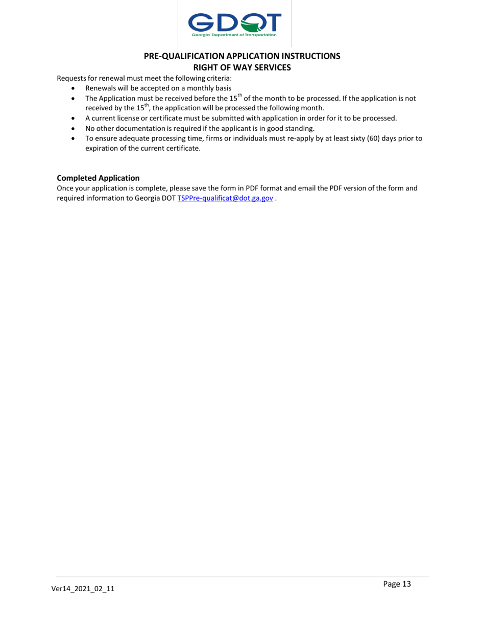 Pre-qualification Application - Right of Way Services for Georgia Department of Transportation Projects - Georgia (United States), Page 13